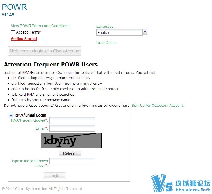 思科备件返还网址更新 POWR2.0