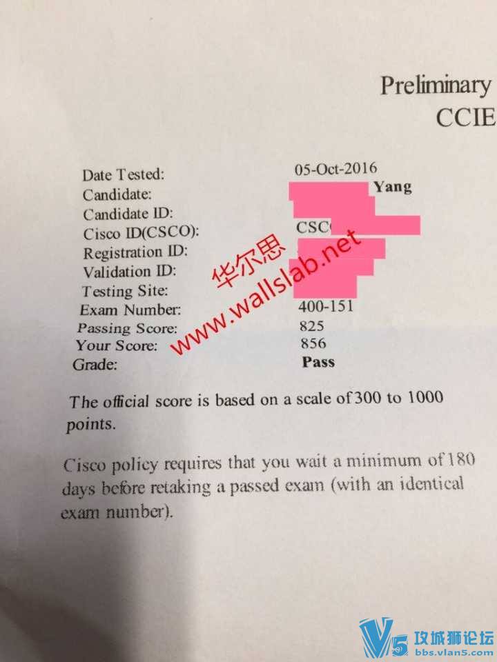 恭喜华尔思杨同学2016-10-05顺利通过CCIE DC 笔试