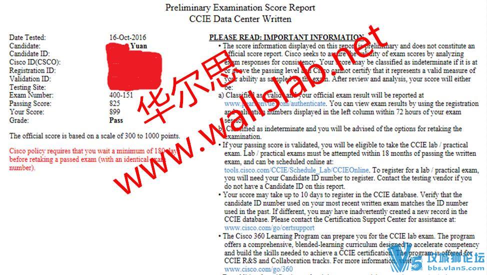 恭喜华尔思陈、马、袁&赵四位同学2016-10-16齐刷刷通过CCIE DC笔试。