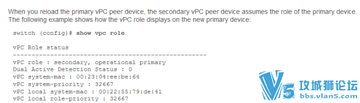 vpc����һ�� vPC role : secondary, operational primary��ʲô��˼��