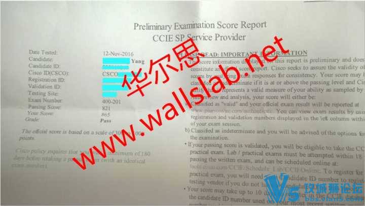 恭喜华尔思杨同学2016-11-12日通过CCIE SP笔试。~