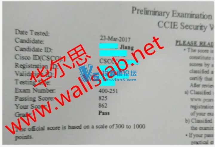 恭喜华尔思蒋同学 2017-3-23 顺利PASS CCIE SEC 笔试~~