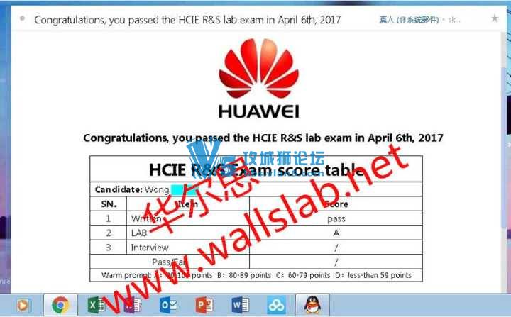 恭喜华尔思Wong（王）同学4月6号 A的高分值顺利PASS 华为HCIE RS LAB！
