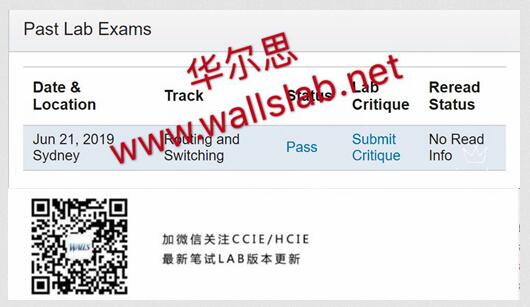 恭喜华尔思牛同学2019-6-21日在悉尼顺利PASS CCIE-RS LAB！