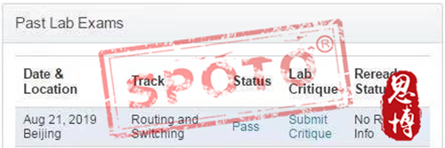 【SPOTO】恭喜思博学员8月21号 #北京# 一次PASS CCIE RS LAB顺利拿号！