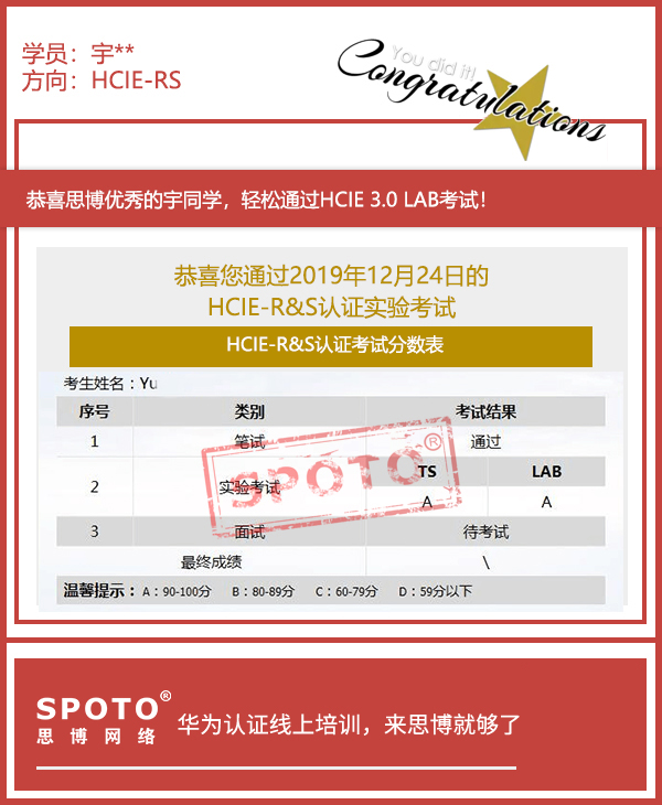 SPOTOϲͬѧ1224˫AһͨHCIE R&S ֤ʵ鿼ԡ