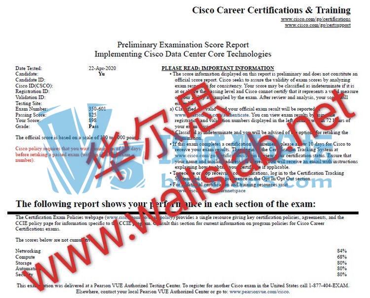 ��ϲ��������˼��ͬѧ2020��4��22��PASS˼��CCIE-DC���ԣ�350-601����