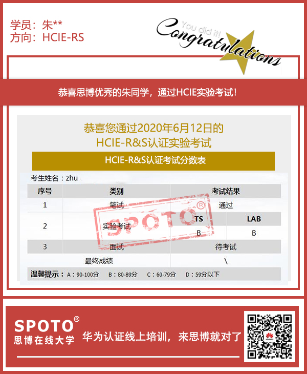 ˼���������ͬѧ6��12������PASS HCIE-R&S ���Կ��ԣ�