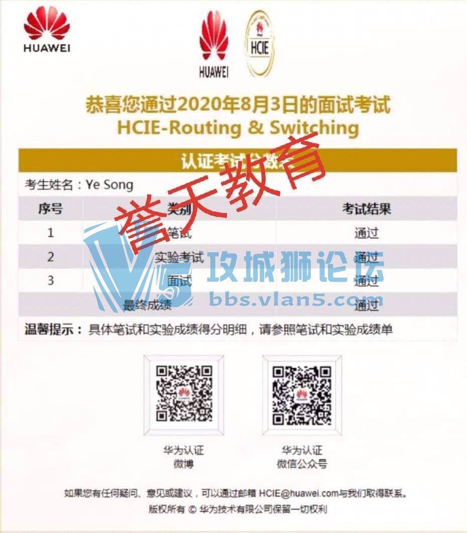ף��������һλѧԱPASS��ͨHCIE��֤