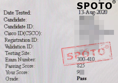 【SPOTO】恭喜又两位思博学员8月13号PASS CCIE R&S新版笔试(300-410)