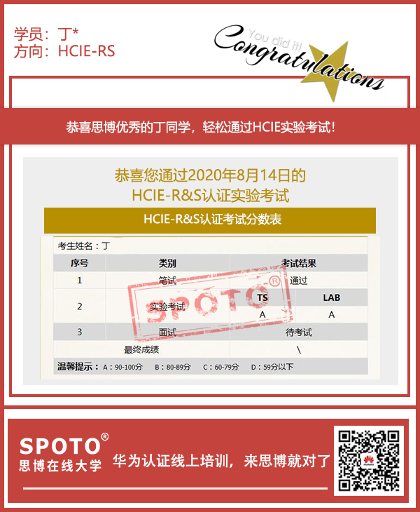 SPOTOϲ˼Ķͬѧ814˫A PASS HCIE-RS LABԣ