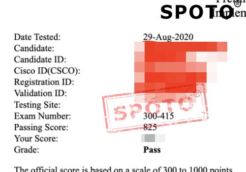 【SPOTO】恭喜一位思博在线学员8月29号PASS CCIE R&S新版笔试(350-401||300-415)