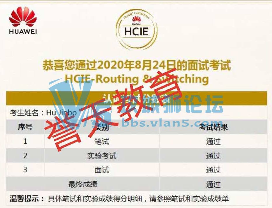 �����������ף����һλѧԱPASS ��ͨHCIE��֤