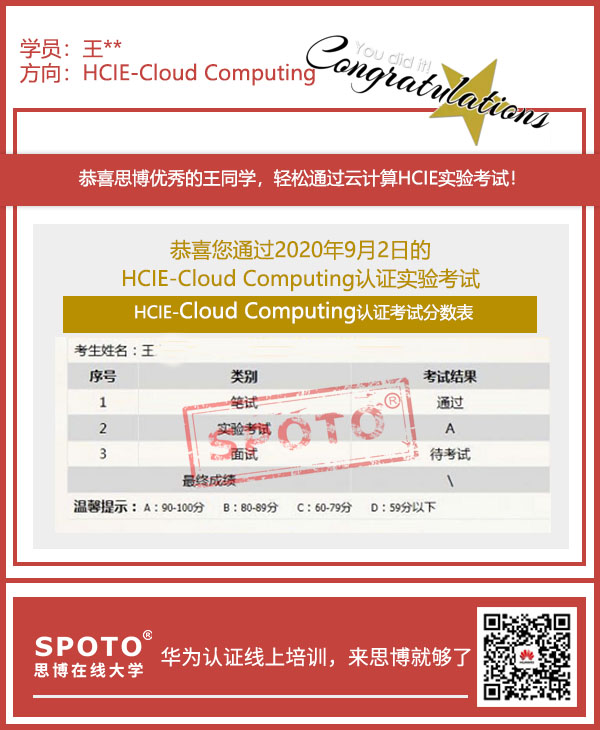 ��SPOTO����ϲ��ͬѧ9��02������PASS HCIE �Ƽ��� LAB���ԣ�