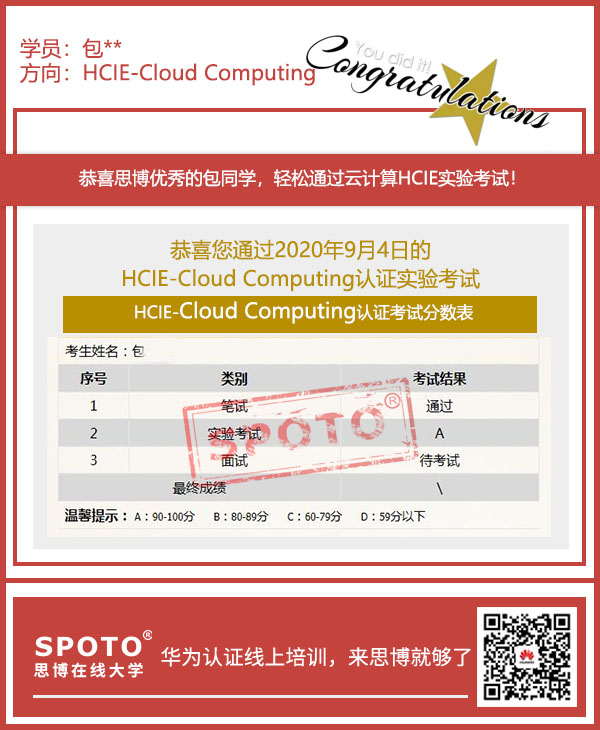��SPOTO����ϲ��ͬѧ9��04������PASS HCIE �Ƽ��� Lab���ԣ���