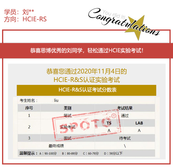 SPOTOսϲ˼ͬѧ1104 PASS ˫A HCIE R&Sʵ鿼 !