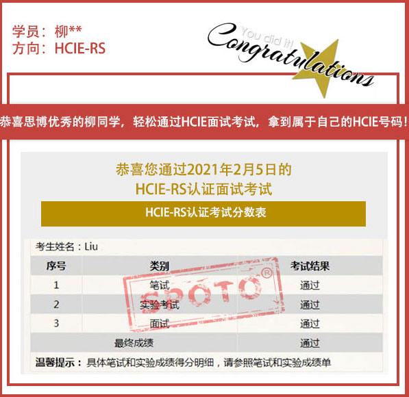 2021.02.05ϲ˼ͬѧ˫A PASS HCIE R&S ԿԣIE ս