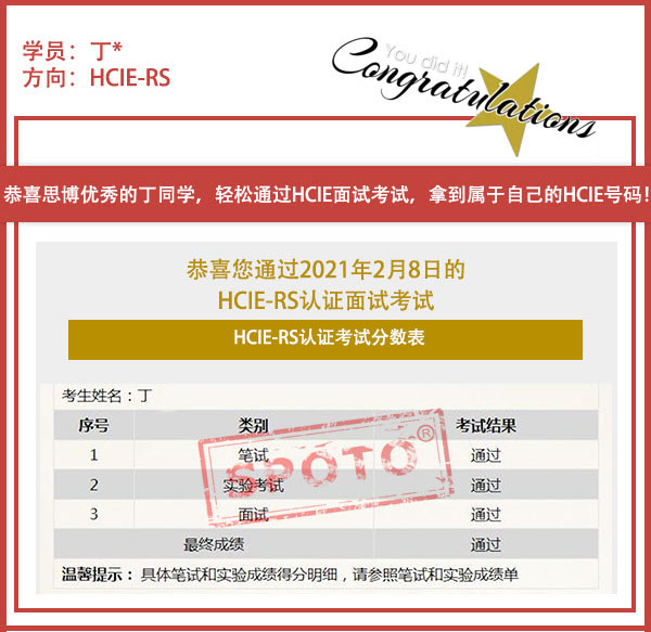 2021.02.08ϲ˼λͬѧ PASS HCIE R&S ԿԣIE ս