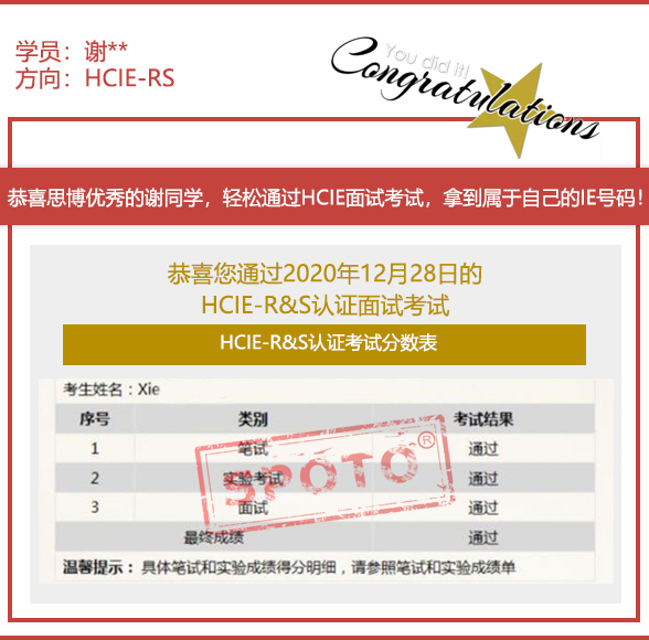 2021.01.28ϲ˼λͬѧ PASS HCIE R&S ԿԣIE ս£