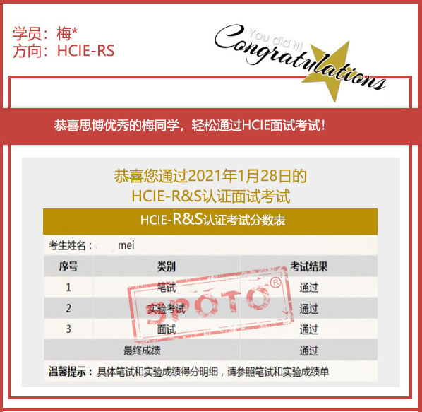 2021.01.28ϲ˼÷ͬѧ PASS HCIE R&S ԿԣIE ս£