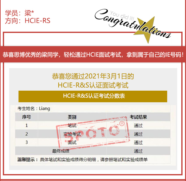 2021.03.01ϲ˼ͬѧ PASS HCIE R&S ԿԣIE ȶ