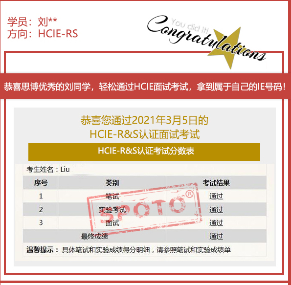 2021.03.05ϲ˼ͬѧ PASS HCIE R&S ԿԣIE ȶУ