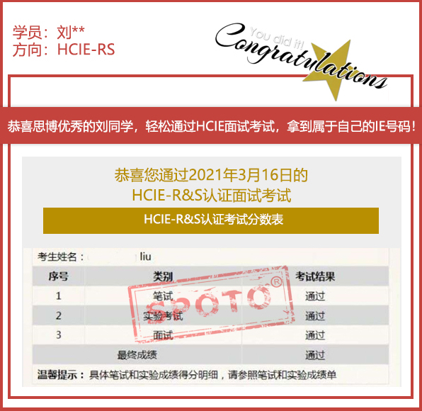 2021.03.16ϲ˼ͬѧ PASS HCIE R&S ԿԣIE ȶУ