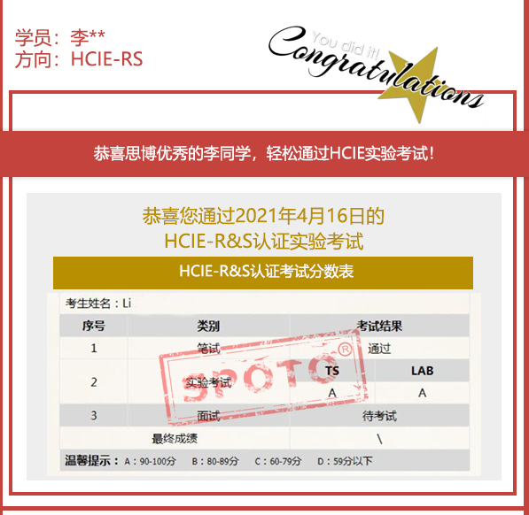 2021.04.16ϲ˼ͬѧ PASS HCIE R&S LABԣIE ȶУ