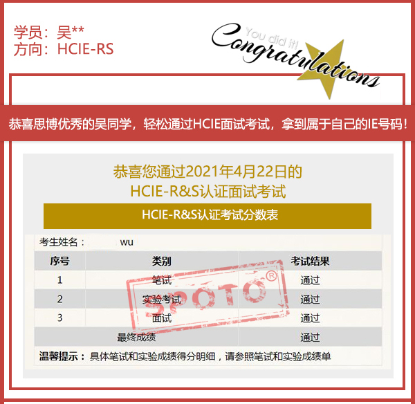 2021.04.22ϲ˼ͬѧ PASS HCIE R&S ԿԣIE ȶУ