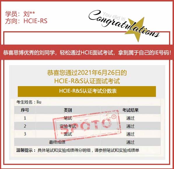 2021.06.26ϲ˼ͬѧ PASS HCIE RS ԿԣȡIE֤飡