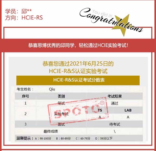 2021.06.25ϲ˼ͬѧ˫A PASS HCIE RS LABԣȡIE֤飡