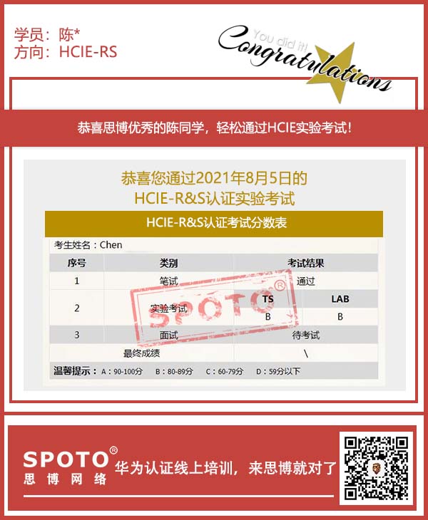 ˼硿2021.08.07˼ͬѧ PASS HCIE ƼRS Կԣ