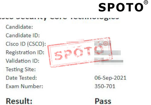 【SPOTO思博网络】恭喜学员9.06 PASS 350-701笔试战报 思博高分PASS不停歇【题库稳...