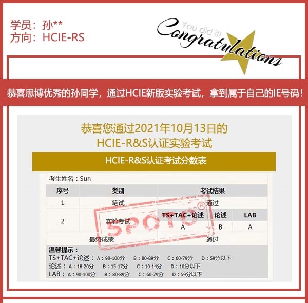 SPOTO˼硿ϲ10.10յͬѧ PASS HCIE RSԿԣ